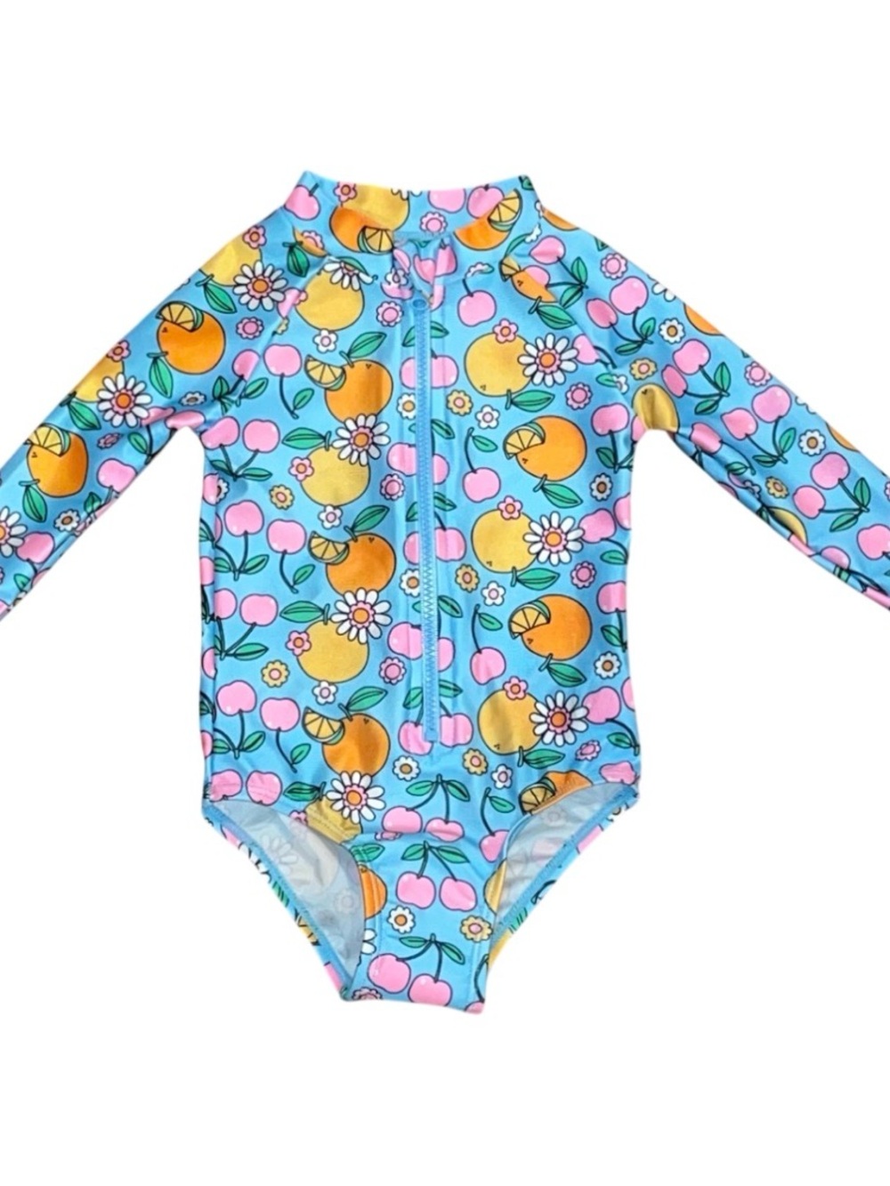 Free Haven Blue Long Sleeve Zip One Piece Swim Suit 3/6 Months Blue Orange
